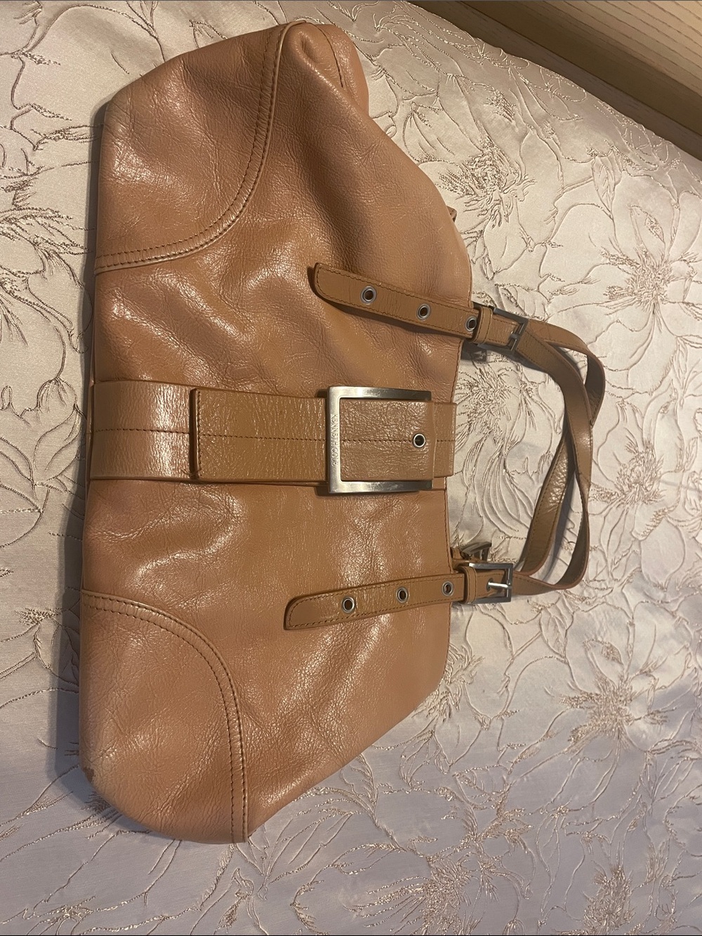 Kenneth Cole Cognac Tan Leather Shoulder Bag with Buckle